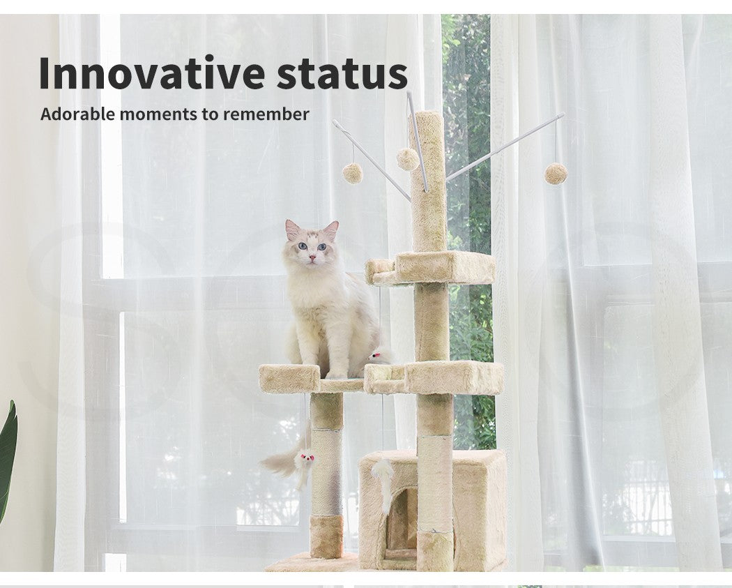Pawz Cat Tree Scratching Post Scratcher Tower Condo House Furniture Cream 210Cm
