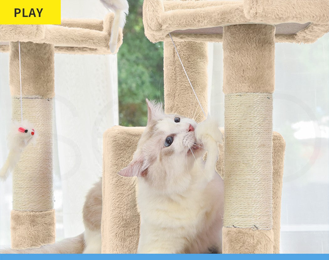 Pawz Cat Tree Scratching Post Scratcher Tower Condo House Furniture Cream 210Cm