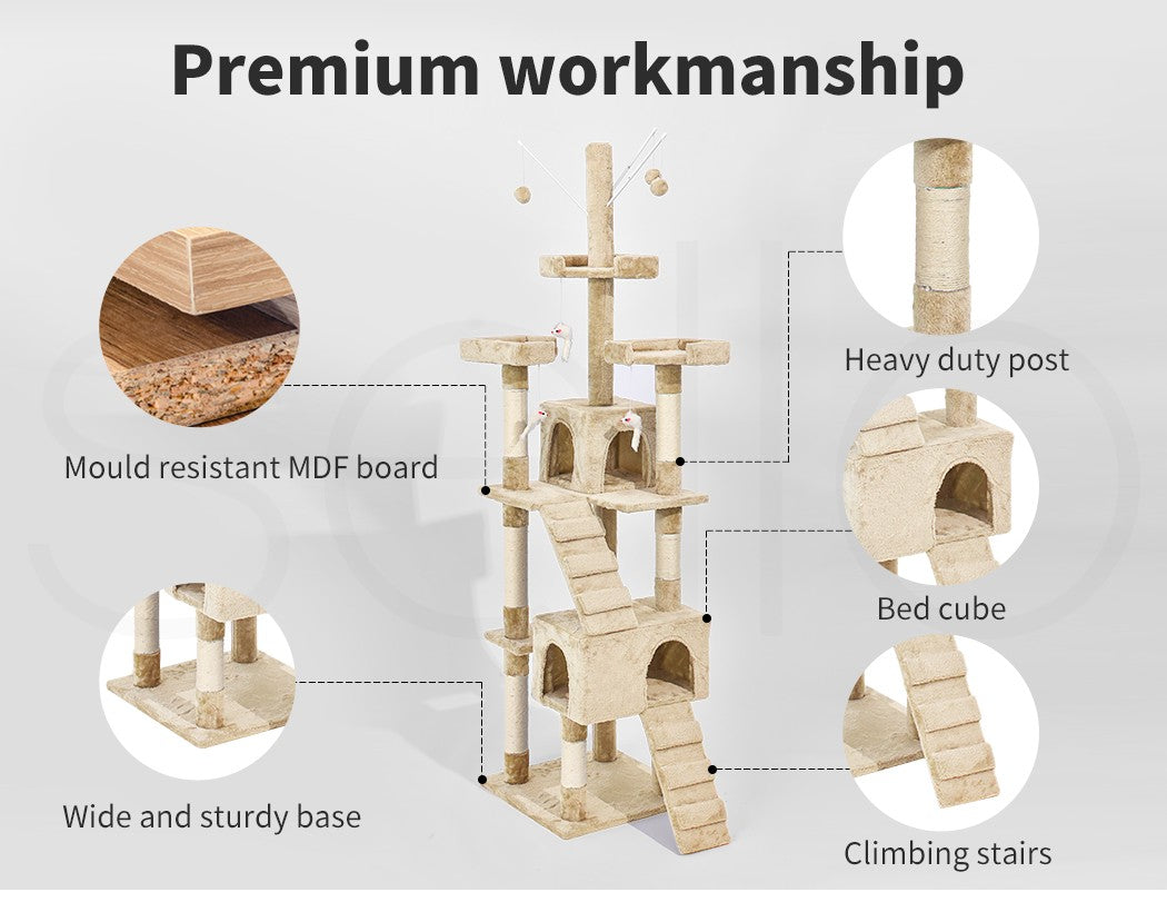 Pawz Cat Tree Scratching Post Scratcher Tower Condo House Furniture Cream 210Cm