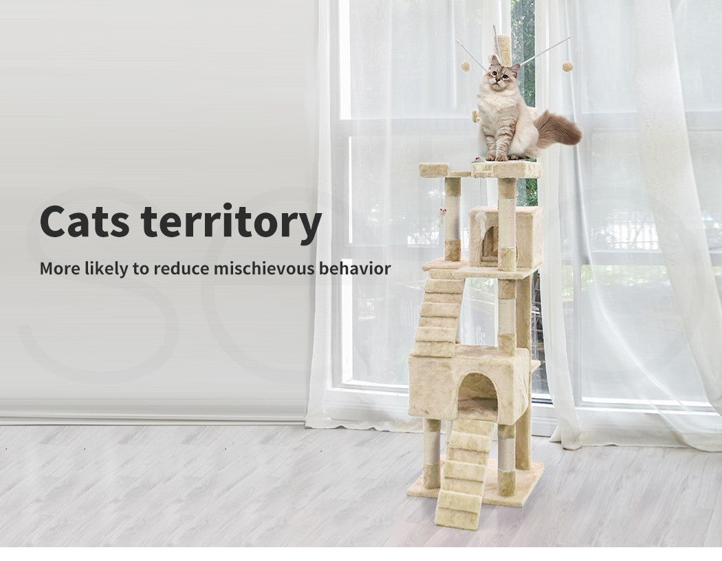 Pawz Cat Tree Scratching Post Scratcher Tower Condo House Furniture Cream 210Cm