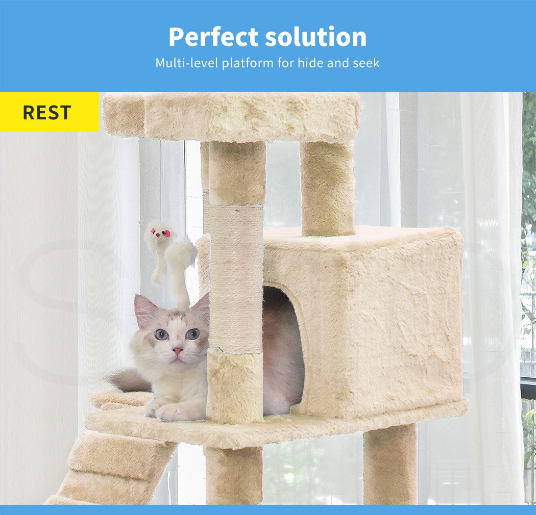 Pawz Cat Tree Scratching Post Scratcher Tower Condo House Furniture Cream 210Cm