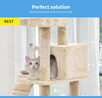 Pawz Cat Tree Scratching Post Scratcher Tower Condo House Furniture Cream 210Cm