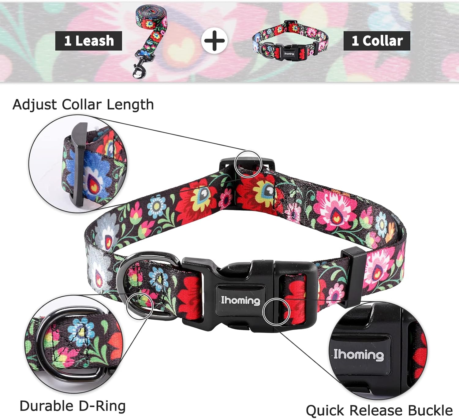 Dog Collar and Leash Set Combo Safety Set for Daily Outdoor Walking Running Training Small Medium Large Dog Cats