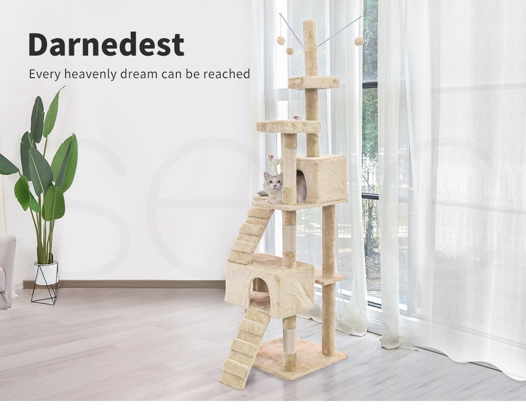 Pawz Cat Tree Scratching Post Scratcher Tower Condo House Furniture Cream 210Cm