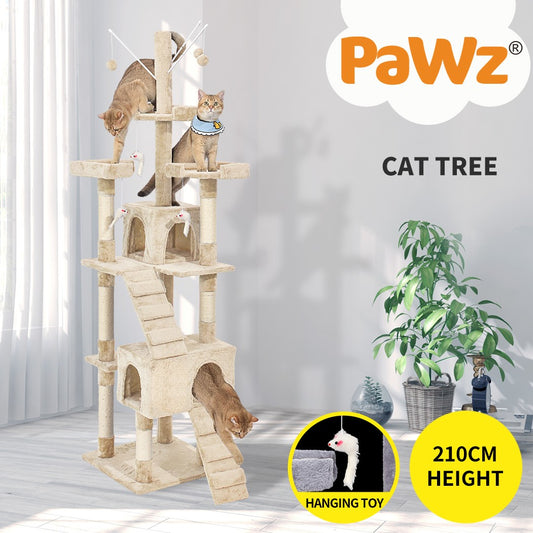Pawz Cat Tree Scratching Post Scratcher Tower Condo House Furniture Cream 210Cm