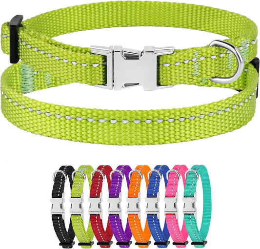 Reflective Dog Collar for a Small, Medium, Large Dog or Puppy with a Quick Release Buckle - Boy and Girl - 